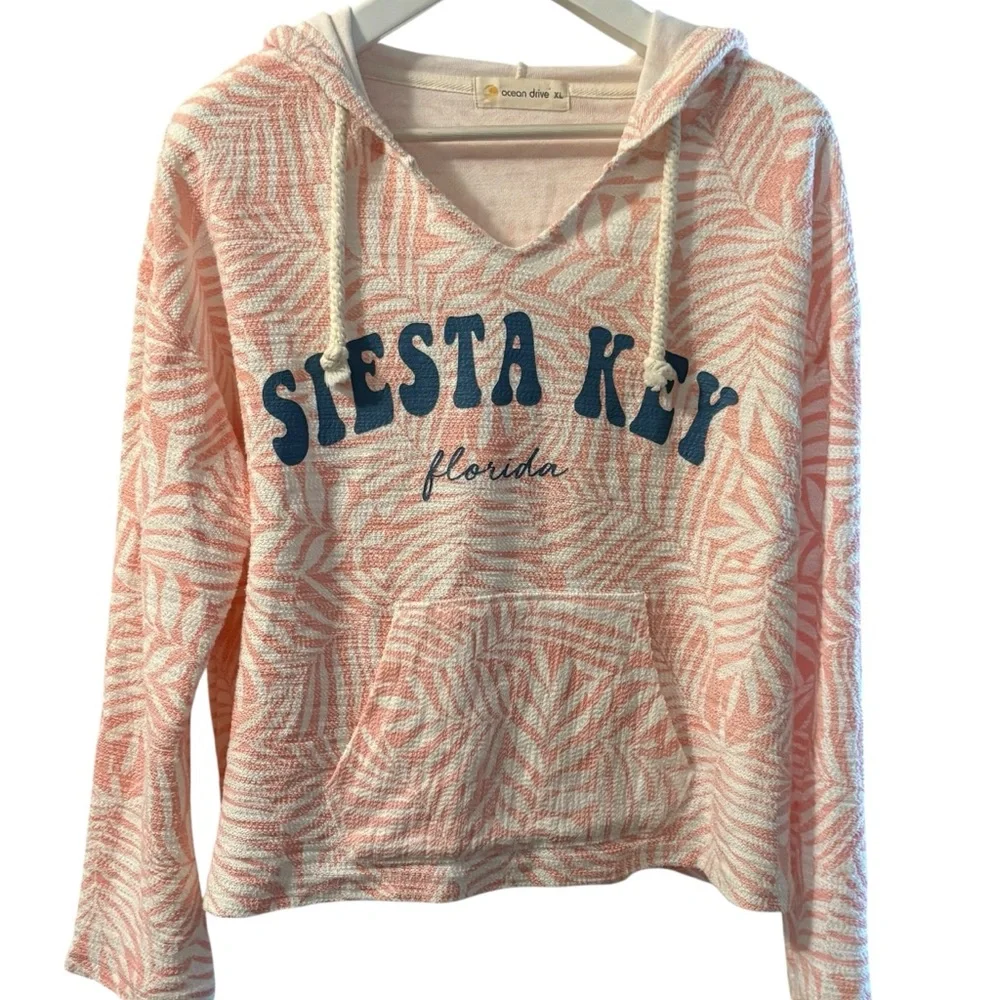 Ocean Drive Pink & White Siesta Key Hoodie - Picture 1 of 6
